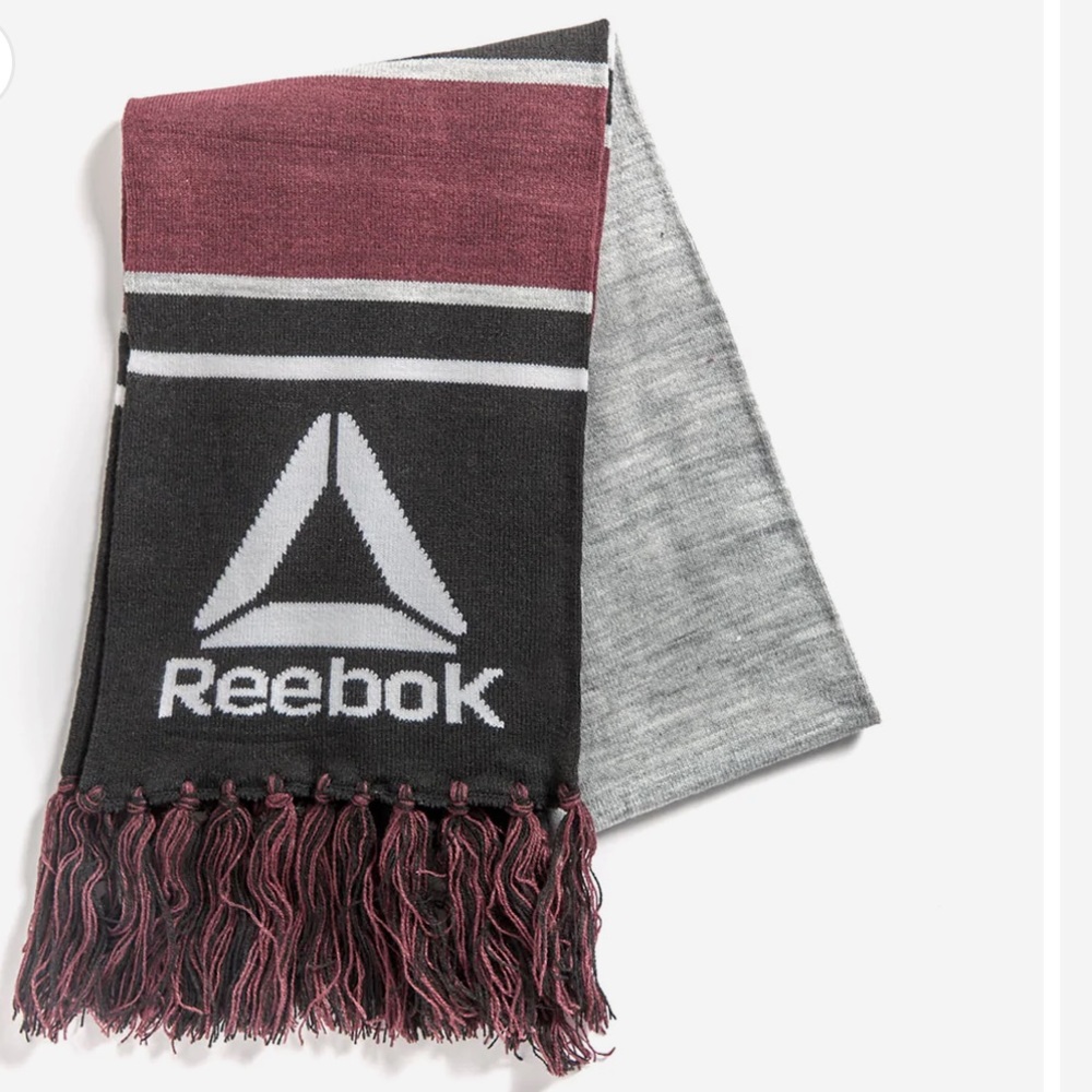 Reebok Rally Maroon Gray Black Scarf With Logo, NWT